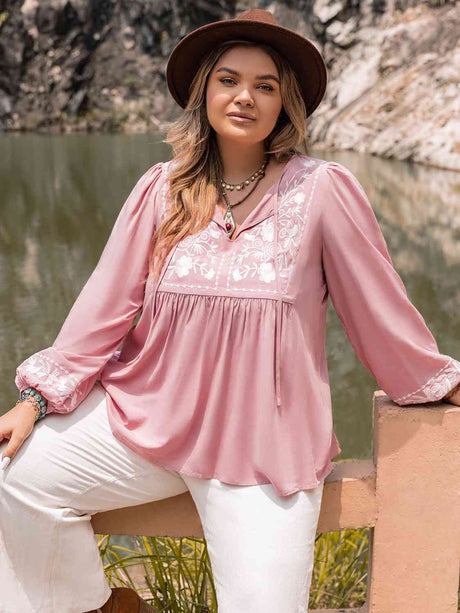 Plus Size Tie Neck Puff Sleeve Blouse king-general-store-5710.myshopify.com