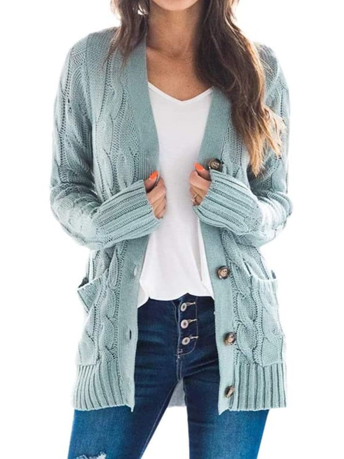 Cable-Knit Buttoned Cardigan with Pockets king-general-store-5710.myshopify.com