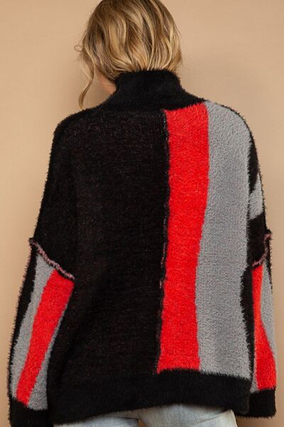 POL Turtleneck Color Block Fringe Detail Sweater king-general-store-5710.myshopify.com