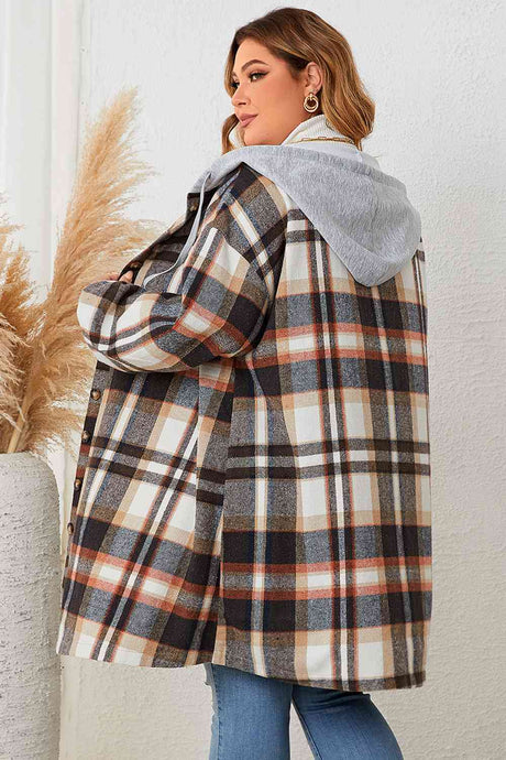 Plus Size Plaid Drop Shoulder Hooded Coat king-general-store-5710.myshopify.com