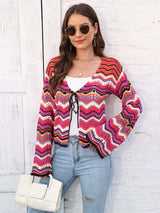 Striped Openwork Tied Cardigan king-general-store-5710.myshopify.com