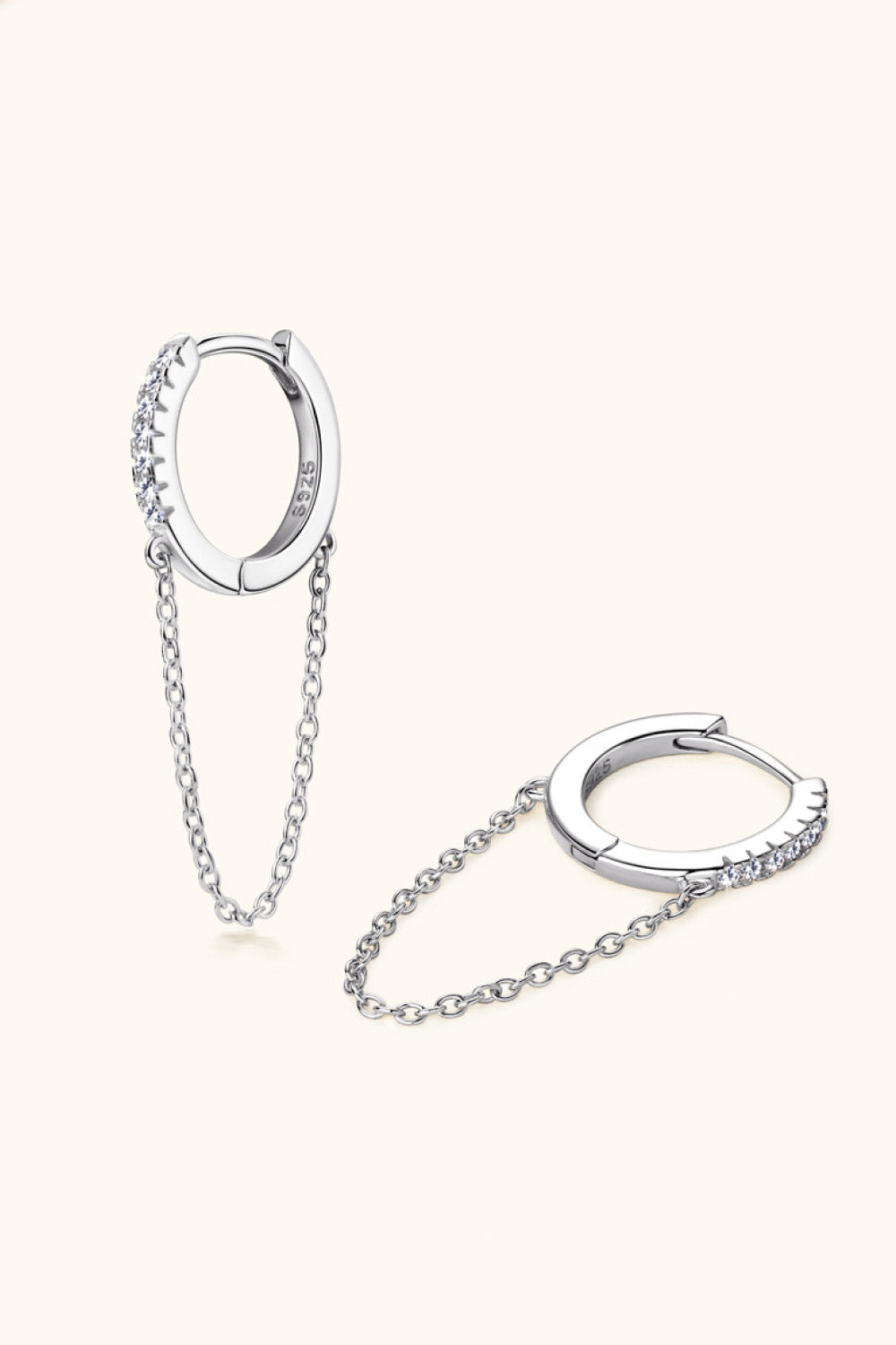 Moissanite 925 Sterling Silver Huggie Earrings with Chain king-general-store-5710.myshopify.com