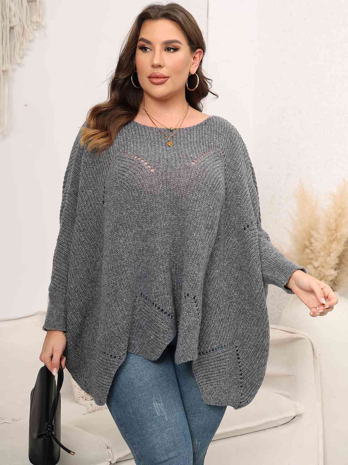 Plus Size Round Neck Batwing Sleeve Sweater king-general-store-5710.myshopify.com