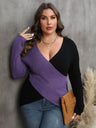 Plus Size Two-Tone Surplice Neck Sweater king-general-store-5710.myshopify.com