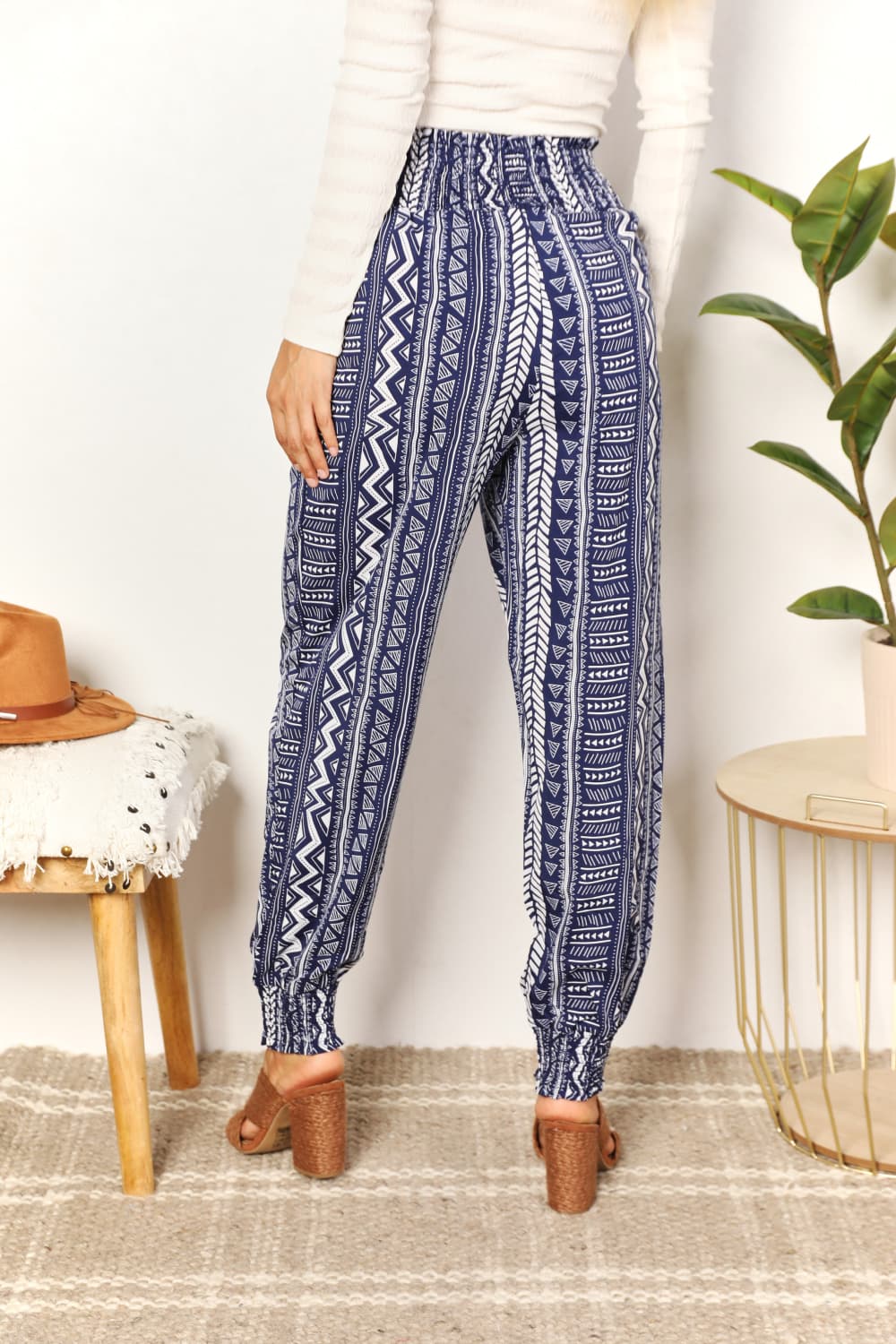 Double Take Geometric Print Tassel High-Rise Pants king-general-store-5710.myshopify.com