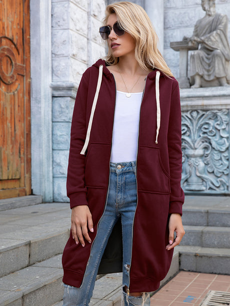 Full Size Zip-Up Longline Hoodie with Pockets king-general-store-5710.myshopify.com