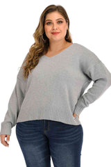 Plus Size V Neck Pullover Sweater king-general-store-5710.myshopify.com