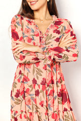 Double Take Floral Frill Trim Flounce Sleeve Plunge Maxi Dress king-general-store-5710.myshopify.com