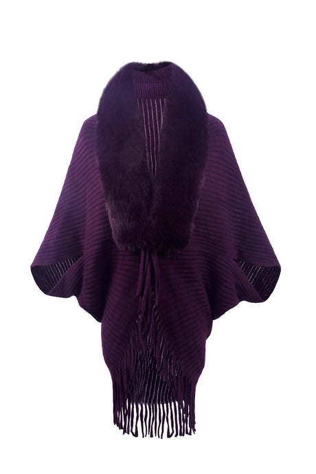 Fringe Detail Long Sleeve Ribbed Poncho king-general-store-5710.myshopify.com