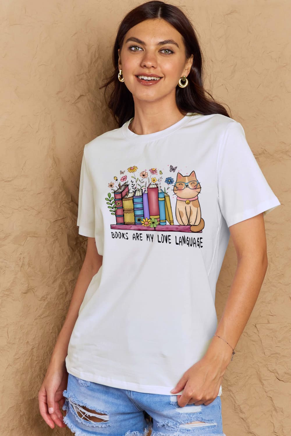 Simply Love Full Size BOOKS ARE MY LOVE LANGUAGE Graphic Cotton Tee king-general-store-5710.myshopify.com