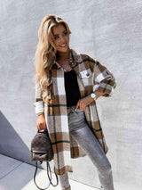 Plaid Collared Neck Longline Shirt king-general-store-5710.myshopify.com