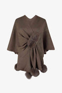 Surplice Neck Pom-Pom Trim Poncho king-general-store-5710.myshopify.com