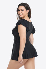 Plus Size Ruffled Plunge Swim Dress and Bottoms Set king-general-store-5710.myshopify.com