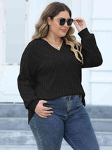 Plus Size Ribbed V-Neck Long Sleeve Top king-general-store-5710.myshopify.com