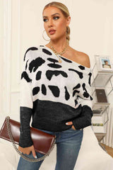 Full Size Two-Tone Boat Neck Sweater king-general-store-5710.myshopify.com