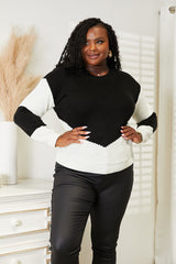 Double Take Two-Tone Openwork Rib-Knit Sweater king-general-store-5710.myshopify.com