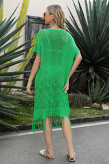 V-Neck Short Sleeve Fringe Hem Knit Dress king-general-store-5710.myshopify.com