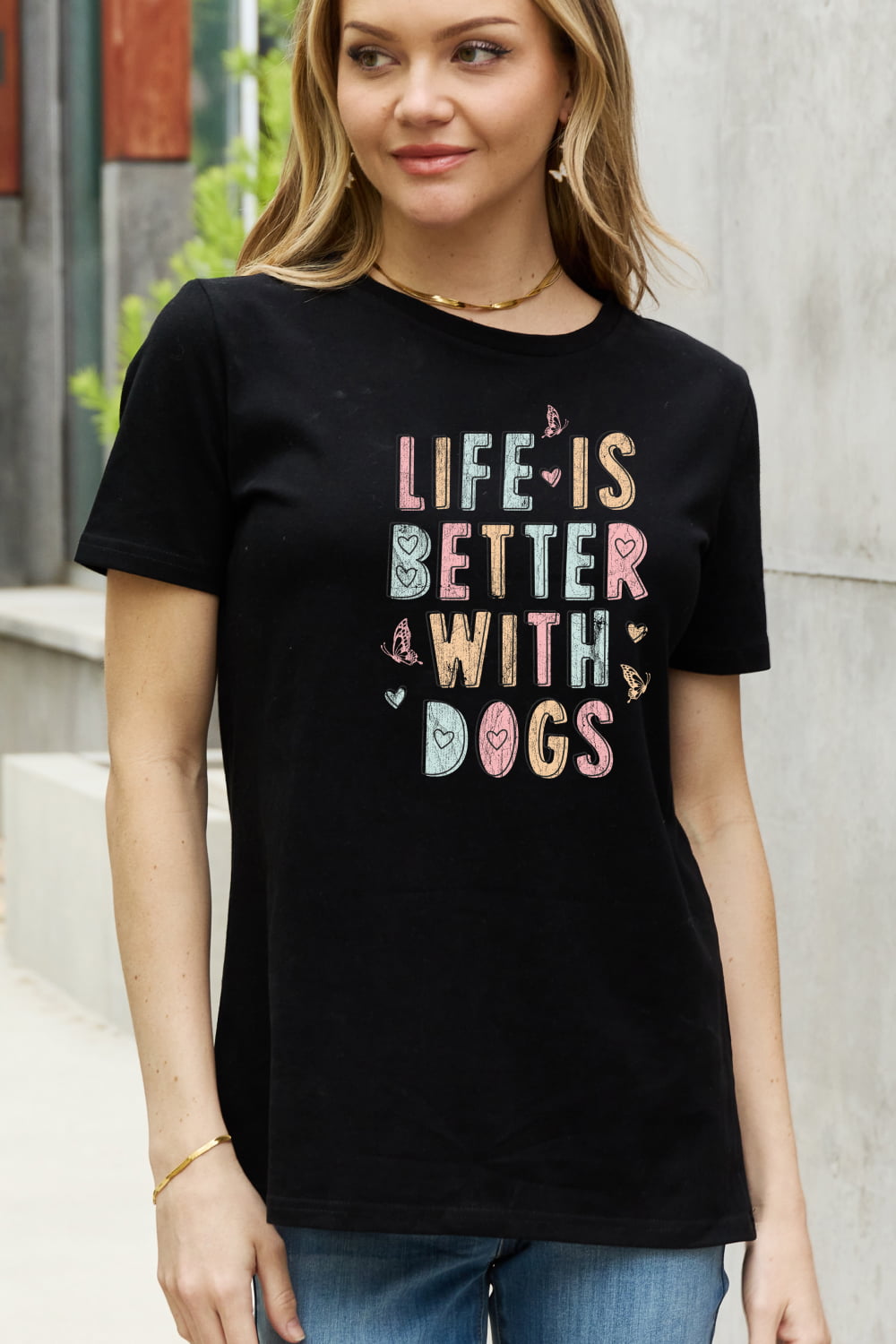 Simply Love Full Size LIFE IS BETTER WITH DOGS Graphic Cotton Tee king-general-store-5710.myshopify.com