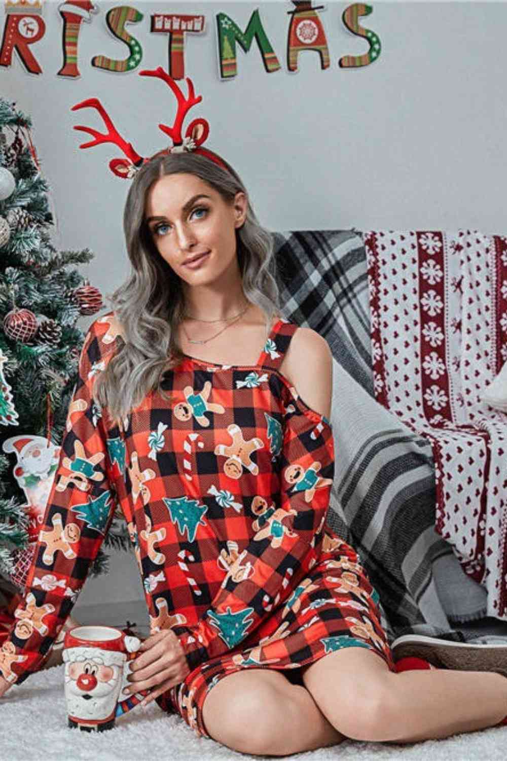 Christmas Asymmetrical Neck Long Sleeve Dress king-general-store-5710.myshopify.com