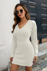 Cable-Knit V-Neck Long Sleeve Mini Sweater Dress king-general-store-5710.myshopify.com