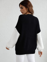 Two-Tone Rib-Knit Dropped Shoulder Sweater king-general-store-5710.myshopify.com