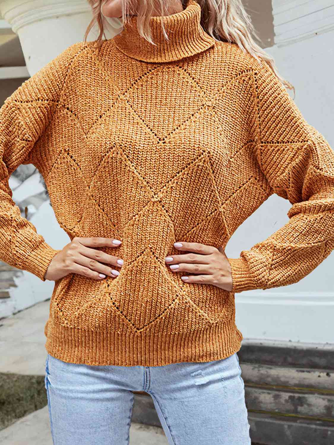 Geometric Turtleneck Long Sleeve Sweater king-general-store-5710.myshopify.com