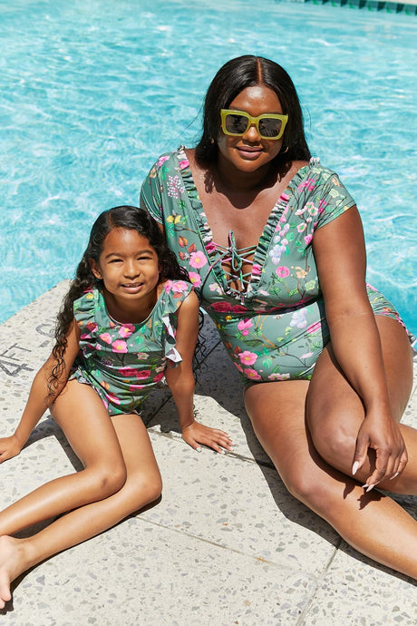 Marina West Swim Bring Me Flowers V-Neck One Piece Swimsuit In Sage king-general-store-5710.myshopify.com