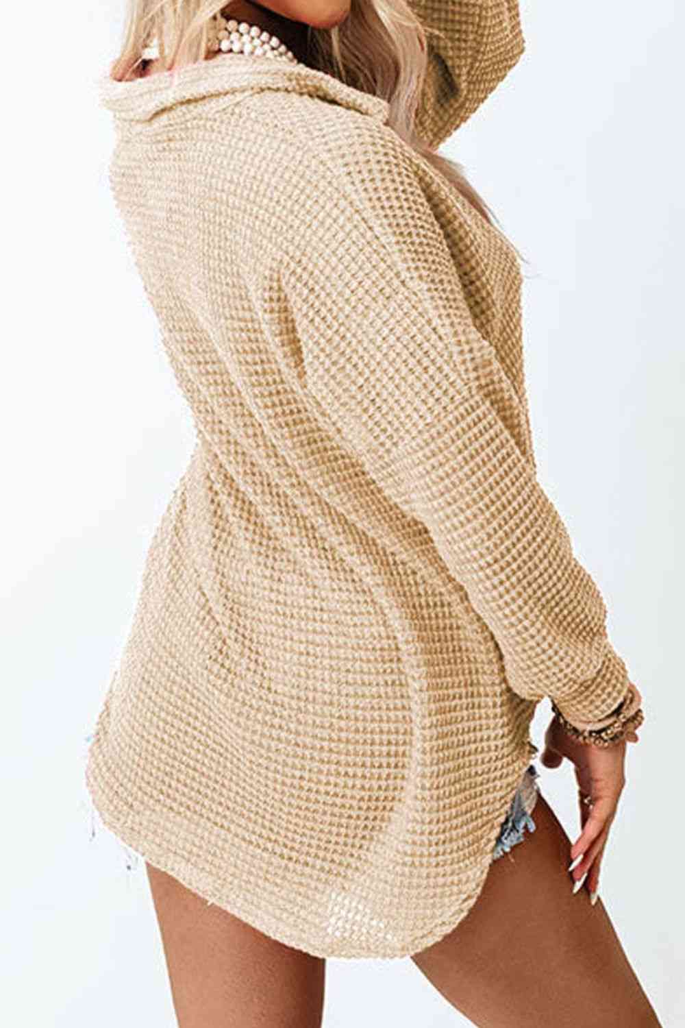 Waffle-Knit Button Up Long Sleeve Shirt with Pocket king-general-store-5710.myshopify.com