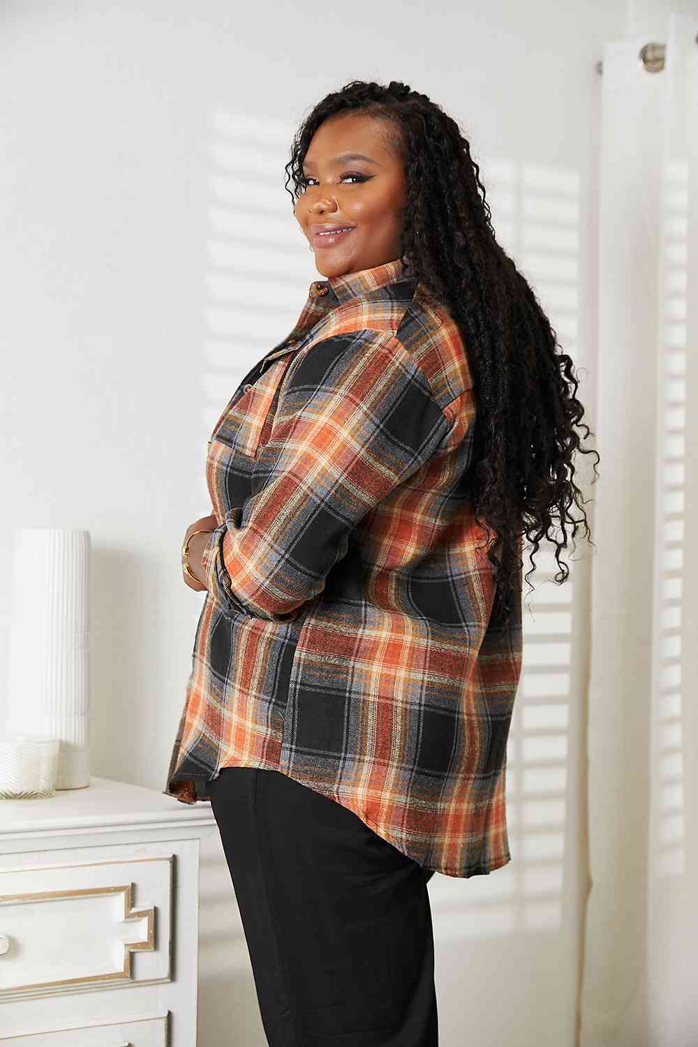 Double Take Plaid Dropped Shoulder Shirt king-general-store-5710.myshopify.com