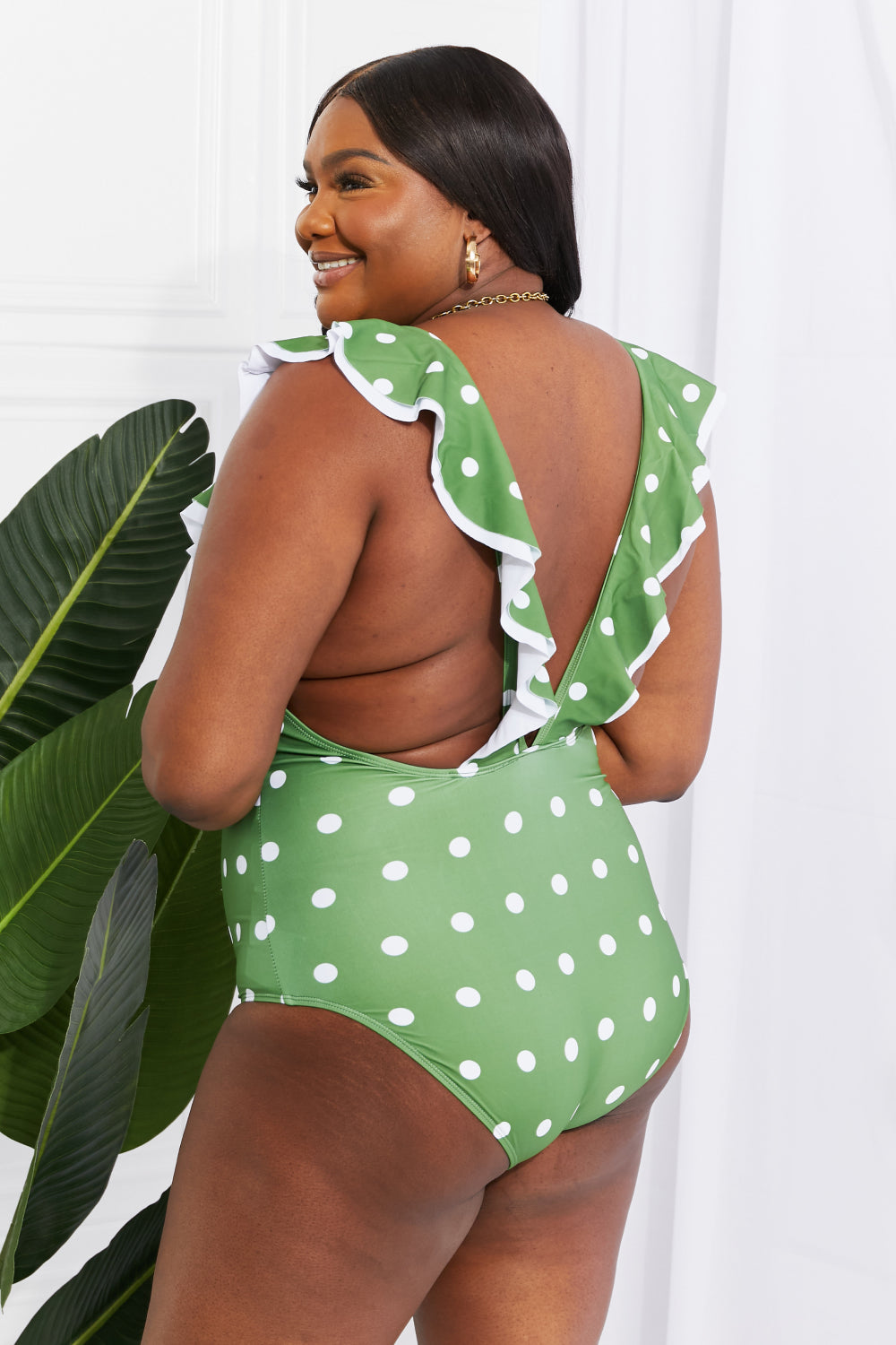 Marina West Swim Moonlit Dip Ruffle Plunge Swimsuit in Mid Green king-general-store-5710.myshopify.com