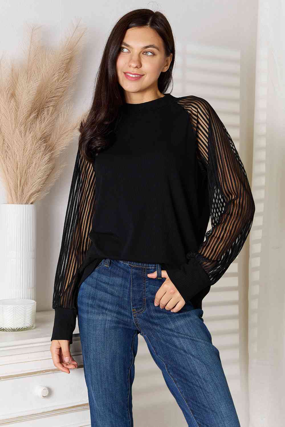 Double Take Round Neck Raglan Sleeve Blouse king-general-store-5710.myshopify.com