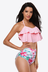 Two-Tone Ruffled Halter Neck Two-Piece Swimsuit king-general-store-5710.myshopify.com