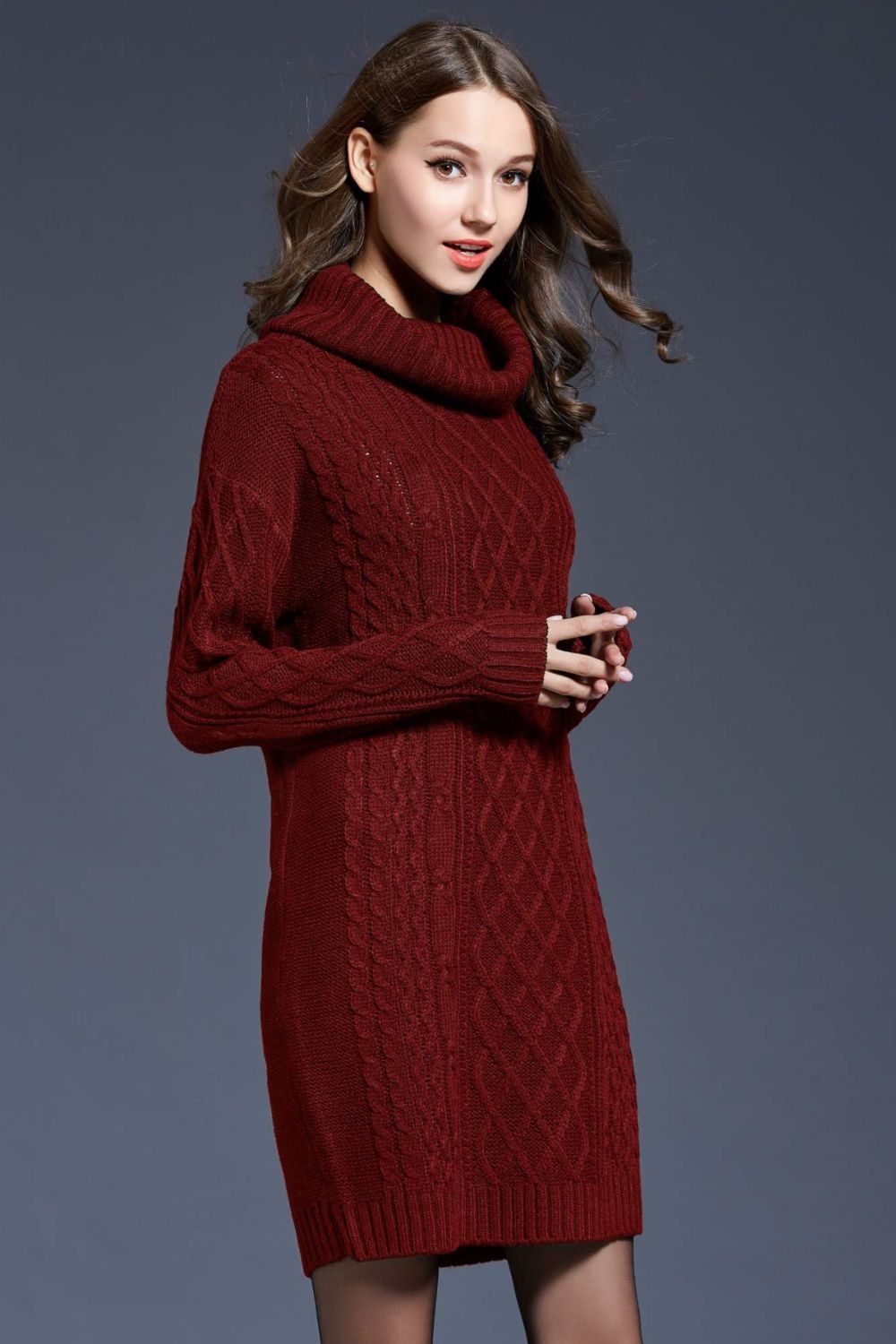 Woven Right Full Size Mixed Knit Cowl Neck Dropped Shoulder Sweater Dress king-general-store-5710.myshopify.com