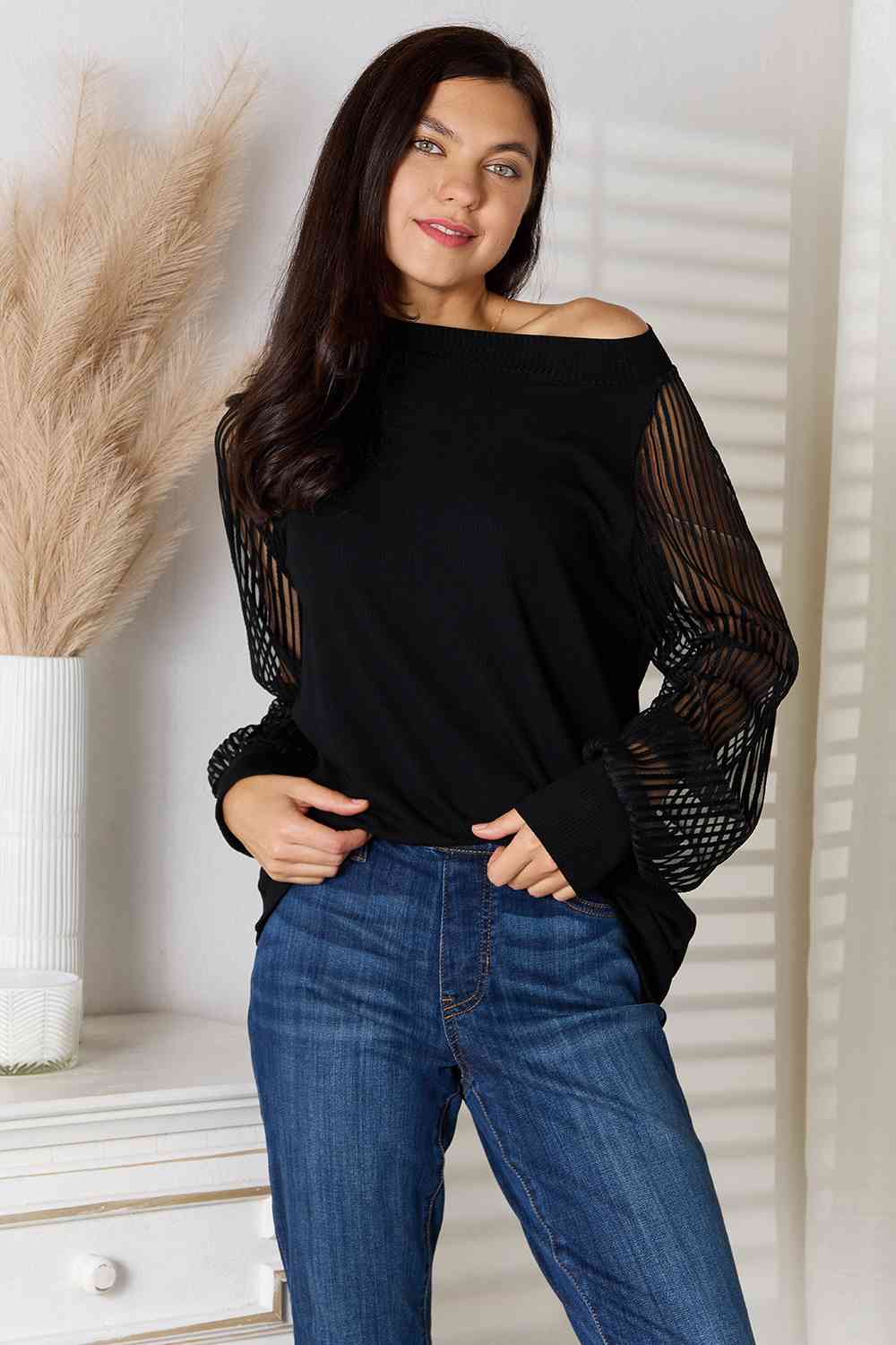 Double Take Round Neck Raglan Sleeve Blouse king-general-store-5710.myshopify.com