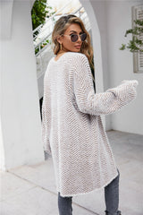 Herringbone Pattern Open Front Longline Fuzzy Cardigan king-general-store-5710.myshopify.com