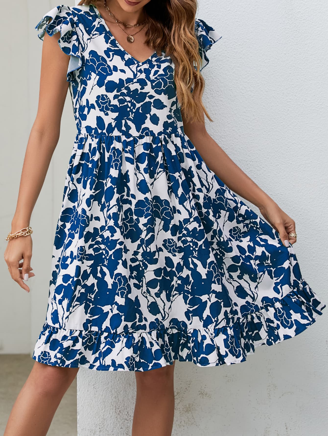 Floral V-Neck Flutter Sleeve Dress king-general-store-5710.myshopify.com