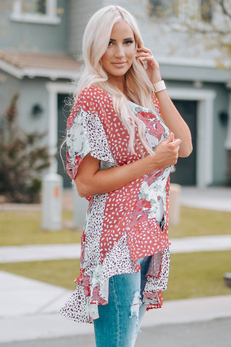 Mixed Print Ruffle Hem Kimono king-general-store-5710.myshopify.com