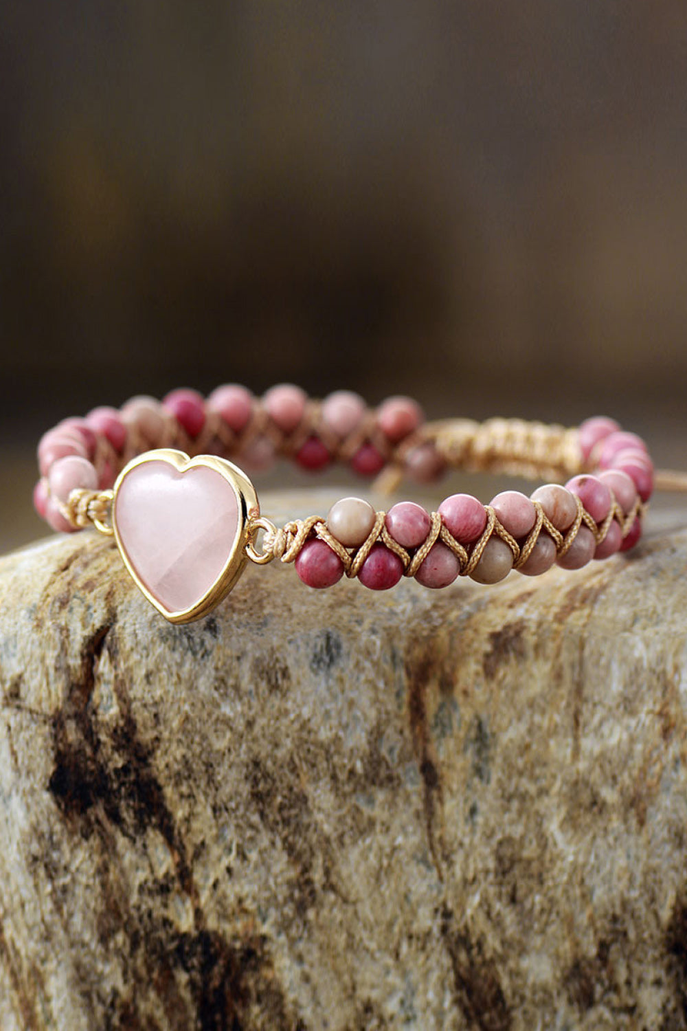 Rose Quartz Heart Beaded Bracelet king-general-store-5710.myshopify.com