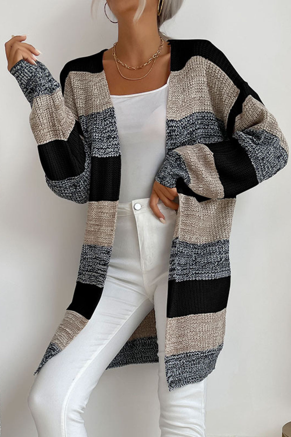 Striped Long Sleeve Duster Cardigan king-general-store-5710.myshopify.com