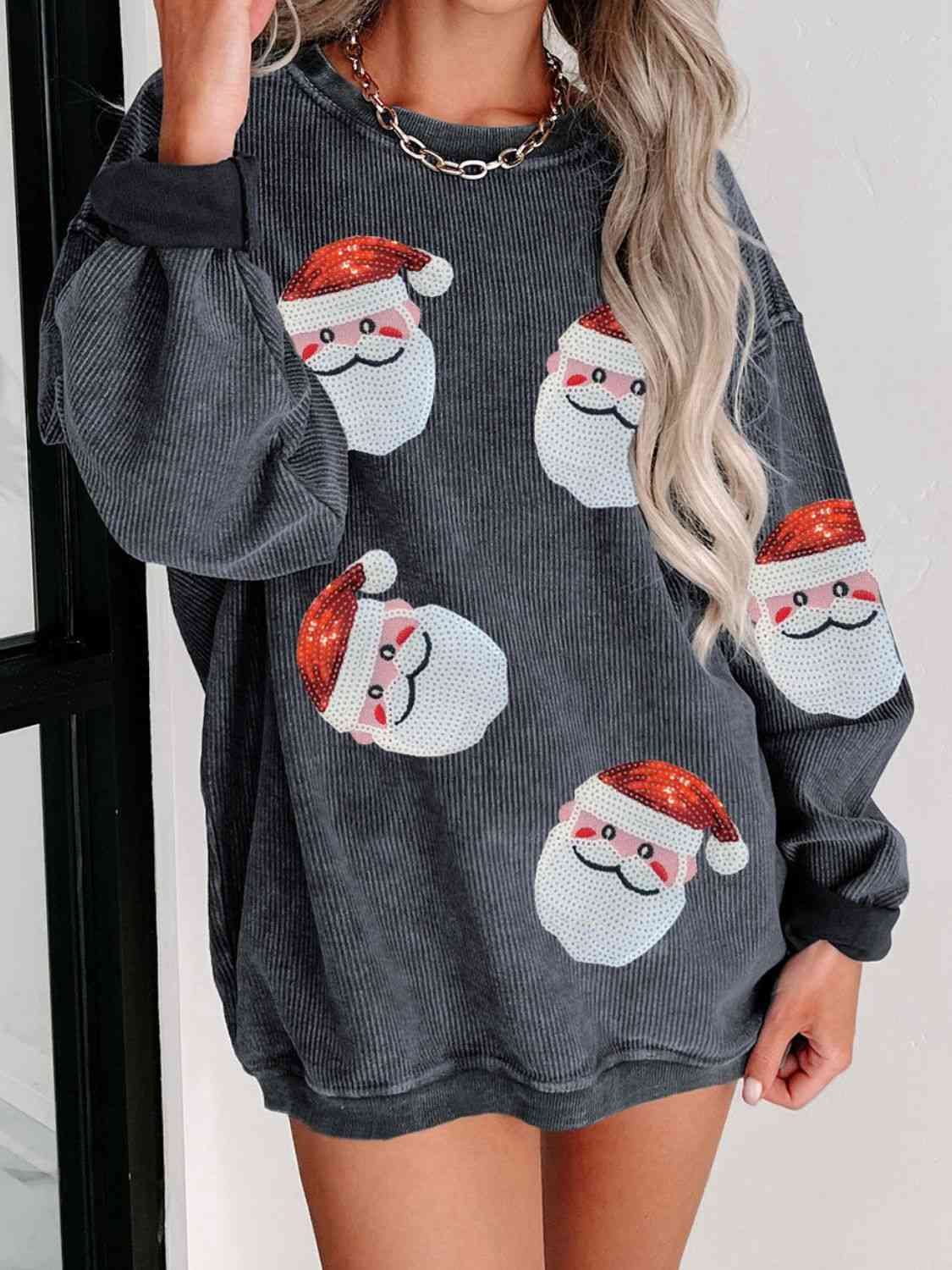 Sequin Santa Patch Ribbed Sweatshirt king-general-store-5710.myshopify.com