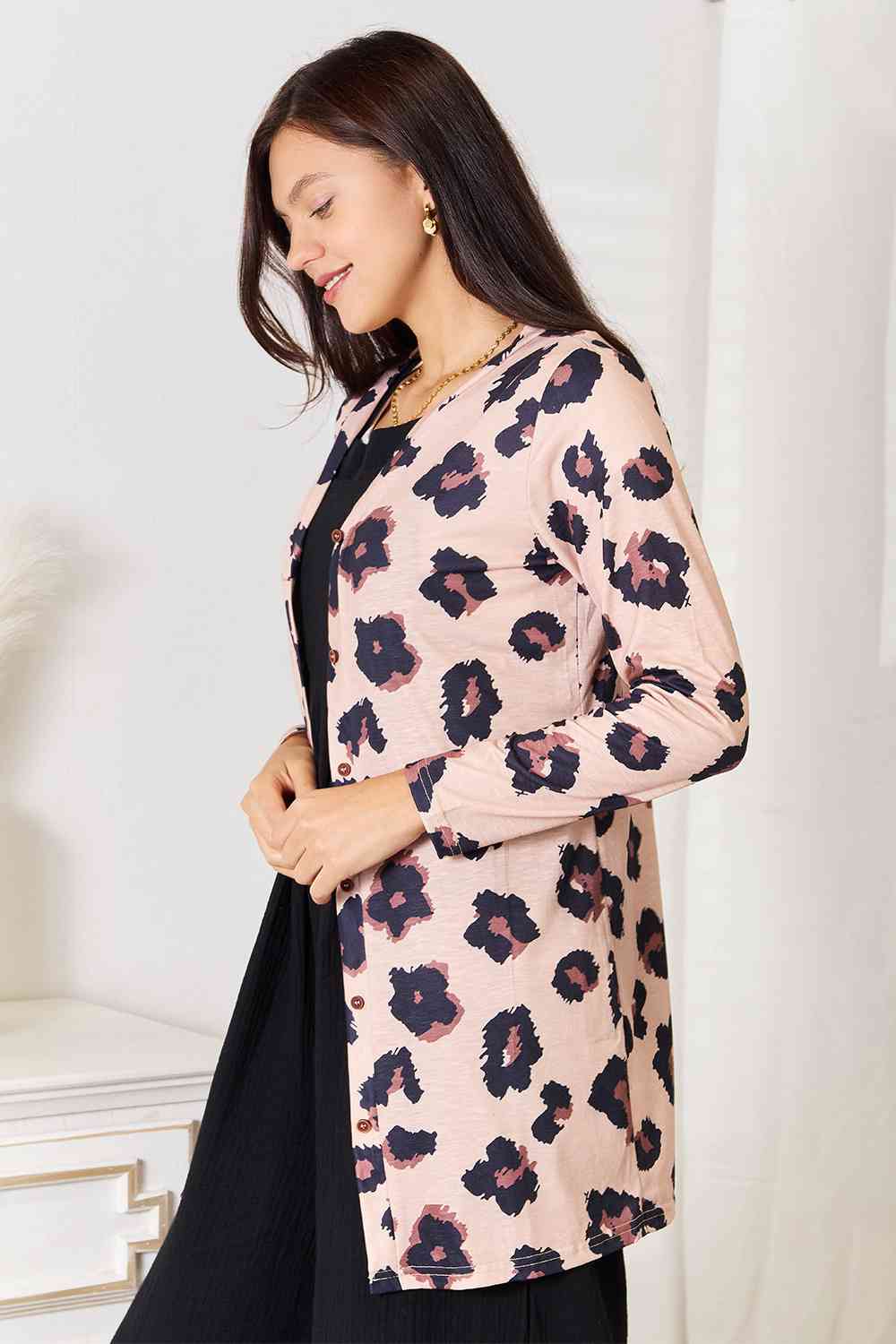 Double Take Printed Button Front Longline Cardigan king-general-store-5710.myshopify.com