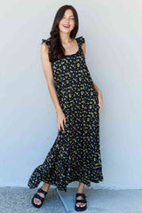 Doublju In The Garden Ruffle Floral Maxi Dress in  Black Yellow Floral king-general-store-5710.myshopify.com