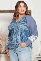 Plus Size V-Neck Printed Raglan Sleeve Blouse king-general-store-5710.myshopify.com