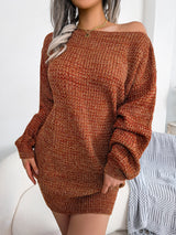 Heathered Boat Neck Lantern Sleeve Sweater Dress king-general-store-5710.myshopify.com