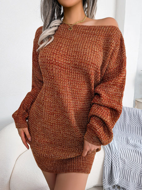 Heathered Boat Neck Lantern Sleeve Sweater Dress king-general-store-5710.myshopify.com