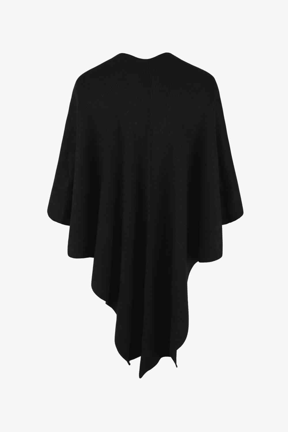 Surplice Neck Pom-Pom Trim Poncho king-general-store-5710.myshopify.com