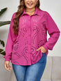 Plus Size Openwork Collared Neck Long Sleeve Shirt king-general-store-5710.myshopify.com