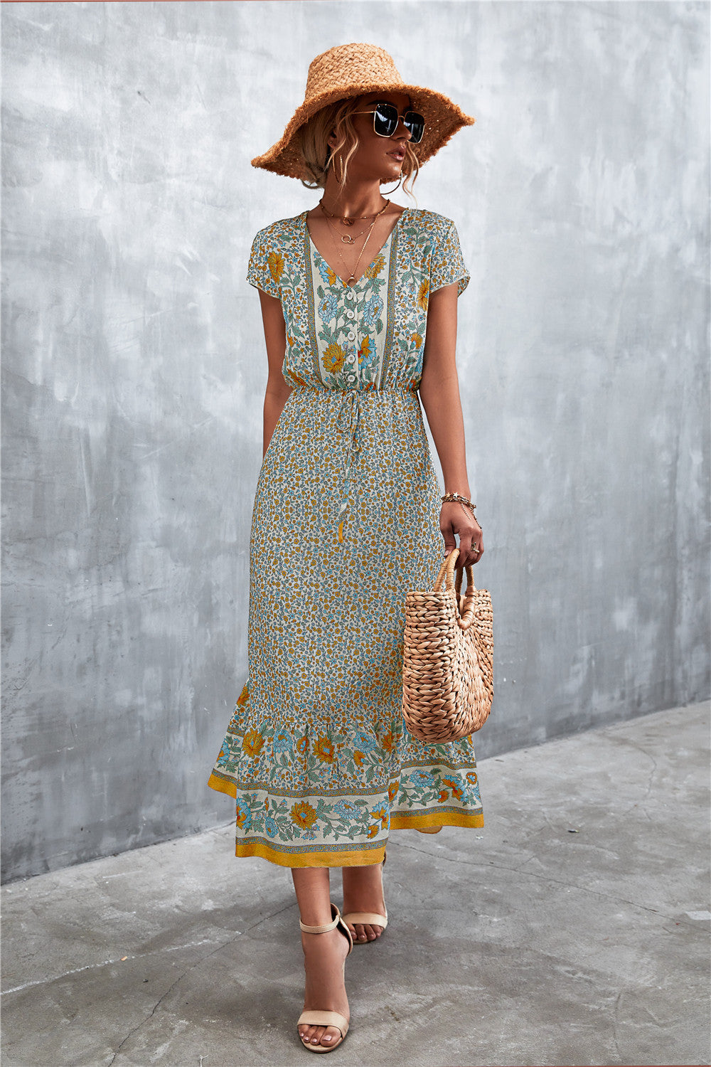 V-Neck Short Sleeve Printed Maxi Dress king-general-store-5710.myshopify.com