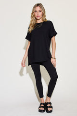 Zenana Full Size Short Sleeve Slit T-Shirt and Leggings Lounge Set king-general-store-5710.myshopify.com