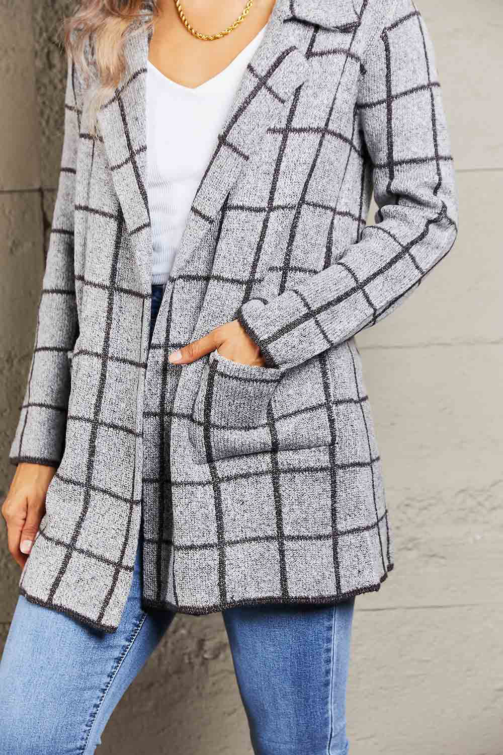 Double Take Printed Open Front Lapel Collar Cardigan with Pockets king-general-store-5710.myshopify.com